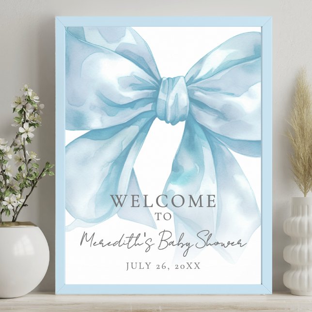 Blue Bow Baby Shower Welcome Sign (Blue Bow Baby Shower Welcome Sign)