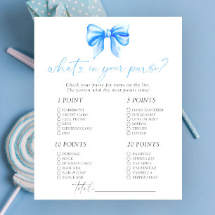 Blue bow baby shower - What's in your purse game