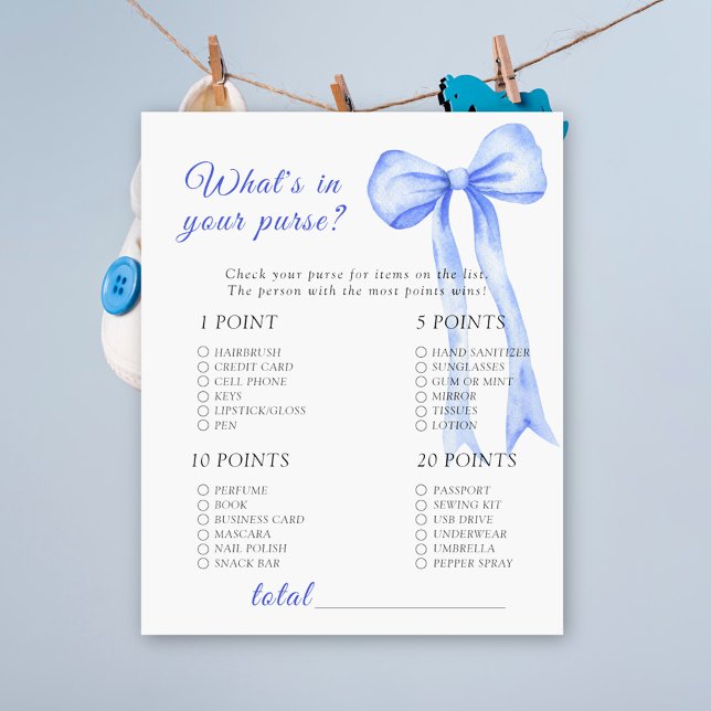 Blue bow baby shower - What's in your purse game (Creator Uploaded)