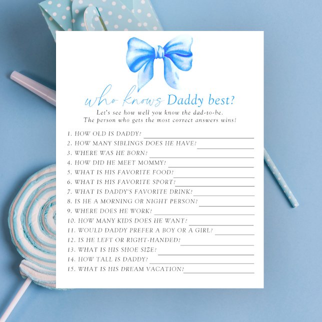 Blue bow baby shower Who knows daddy best game (Creator Uploaded)