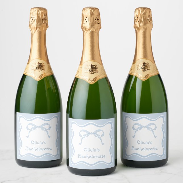 Blue Bow Bachelorette Party Champagne Sparkling Wine Label (Bottles)