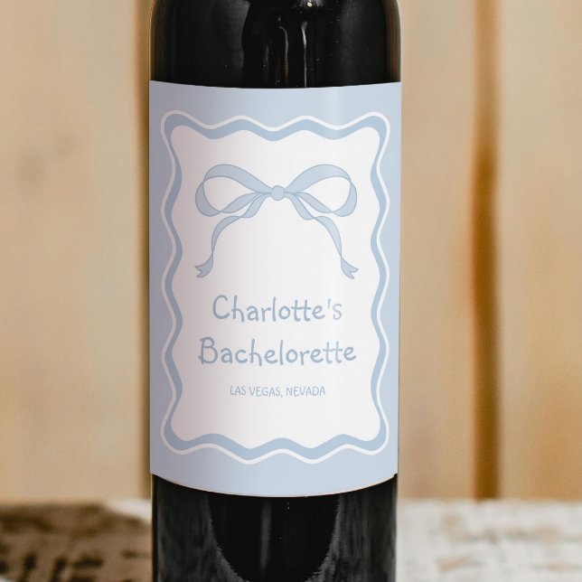 Blue Bow Bachelorette Party Wine Label (Creator Uploaded)