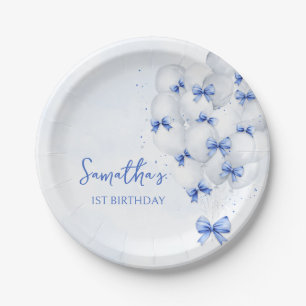 Blue Bow Balloons Birthday Paper Plates