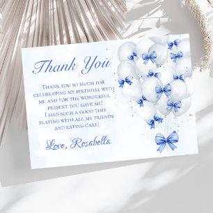 Blue Bow Balloons Girl Birthday Thank You Card