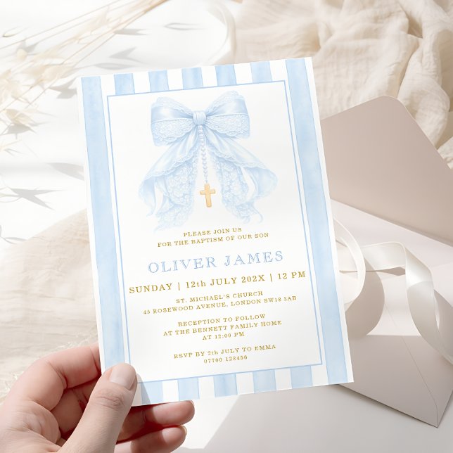 Blue Bow Baptism Invitation (Creator Uploaded)