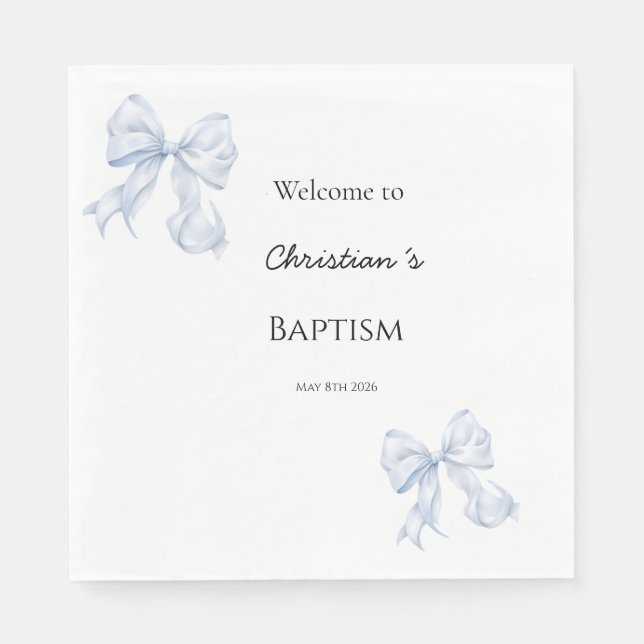 Blue Bow Baptism Napkins (Front)