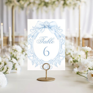 Blue Bow Baroque Frame Baby Boy Shower Table Number