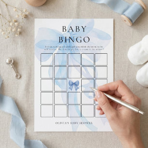Blue Bow Bingo Baby Shower Game Card