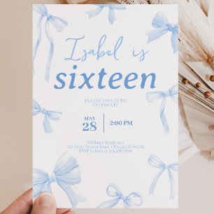 Blue Bow Birthday Invitation