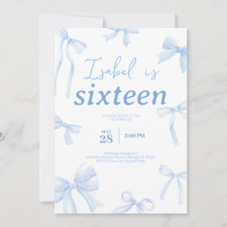 Blue Bow Birthday Invitation