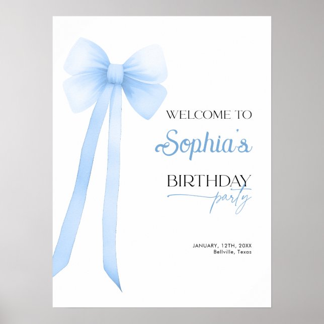 Blue Bow Birthday Poster (Front)