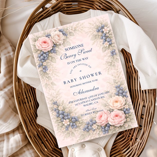 Blue Bow Blueberry Baby Shower Invitation (Creator Uploaded)