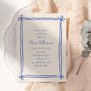 Blue Bow Border Bridal Shower Cornflower Invitation
