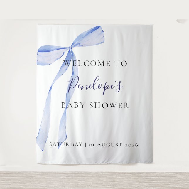 Blue Bow Boy Baby Shower Backdrop Tapestry Decor (Front)
