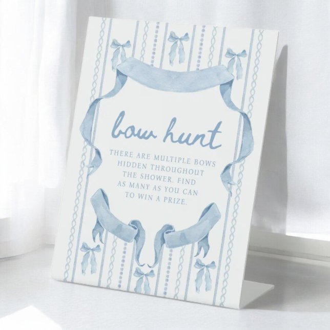 Blue Bow Boy Baby Shower Bow Hunt Pedestal Sign (Creator Uploaded)
