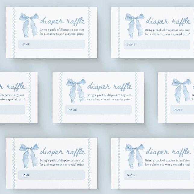 Blue Bow Boy Baby Shower Diaper Raffle Ticket Enclosure Card (Creator Uploaded)