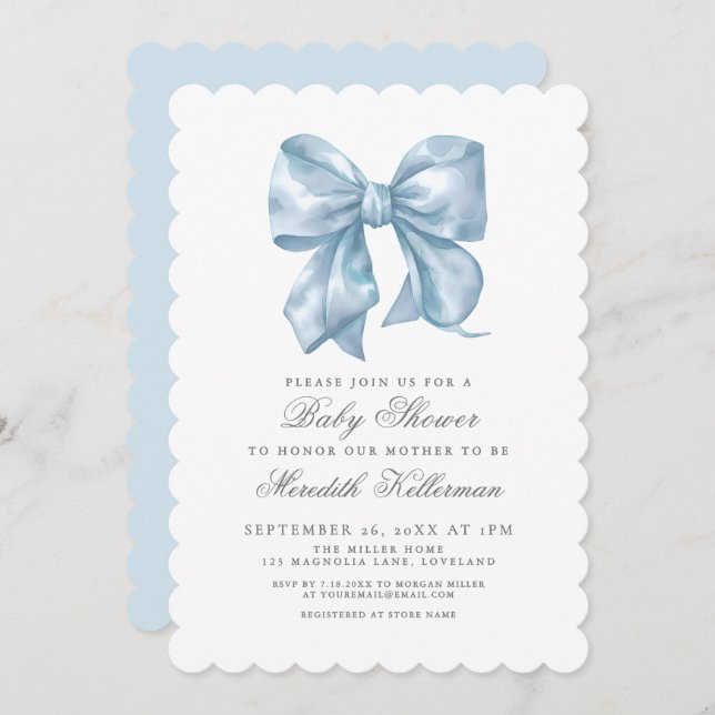 Blue Bow Boy Baby Shower Invitation (Front/Back)