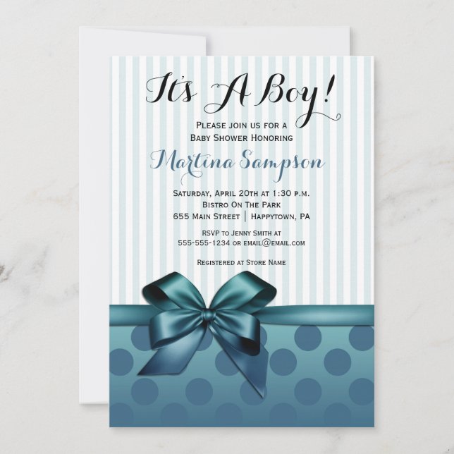 Blue Bow Boy Baby Shower Invitation (Front)