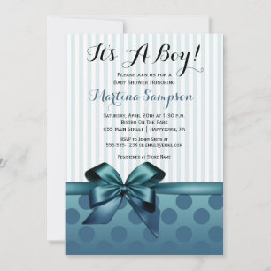 Blue Bow Boy Baby Shower Invitation