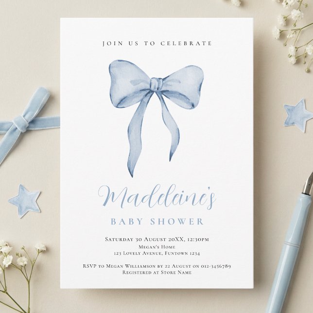 Blue Bow Boy Baby Shower invitation (Creator Uploaded)