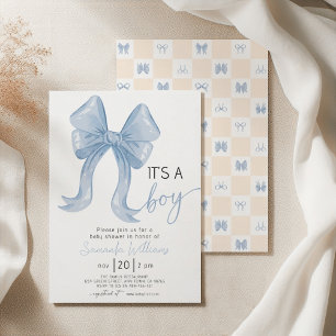 Blue Bow Boy Baby Shower Invitation