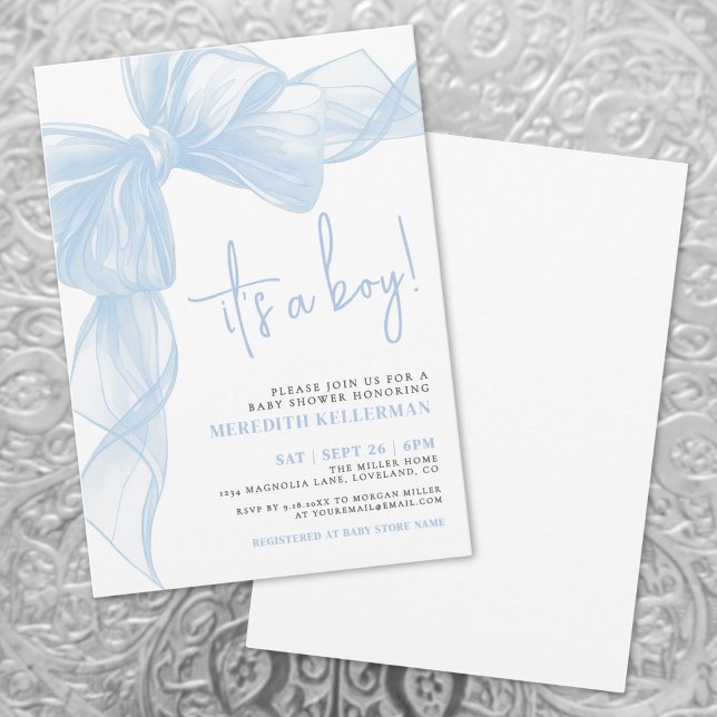 Blue Bow Boy Baby Shower Invitation (Blue Bow Boy Baby Shower Invitation)