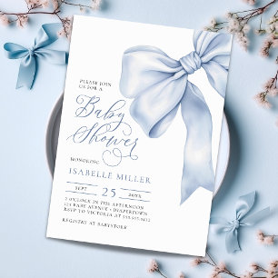 Blue Bow Boy Baby Shower Invitation
