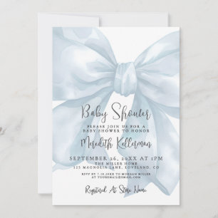 Blue Bow Boy Baby Shower Invitation