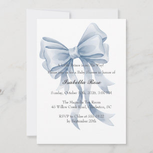 Blue Bow Boy Baby Shower Invitation Coquette