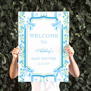 Blue Bow Boy Baby Shower Poster