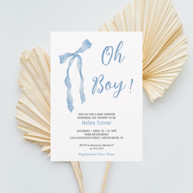 Blue bow boy baby shower simple invitation  (Creator Uploaded)