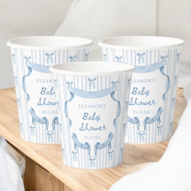 Blue Bow Boy Baby Shower Thank You Paper Cups (Creator Uploaded)