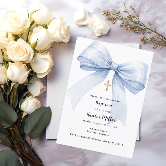 Blue bow boy Baptism Invitation (Creator Uploaded)