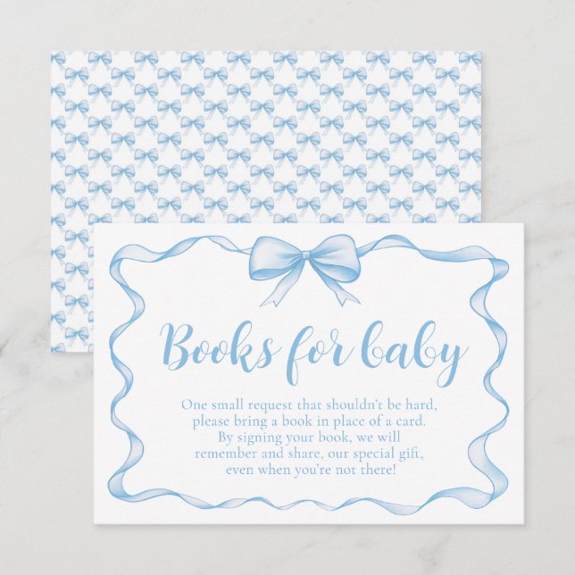 Blue Bow Boy Ribbon Baby Shower Books for Baby  Enclosure Card (Front/Back)