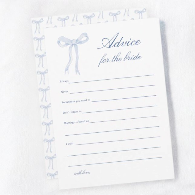 Blue Bow Bridal Shower Advice for the Bride Card (Creator Uploaded)