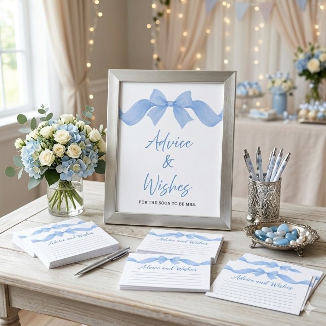 Blue Bow Bridal Shower Advice & Wishes Sign (Creator Uploaded)
