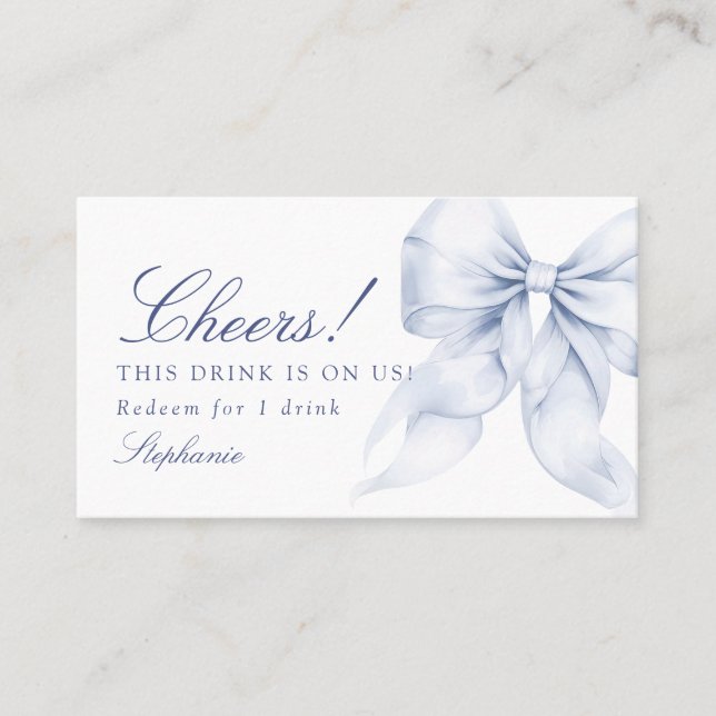 Blue Bow Bridal Shower Drink Ticket (Front)