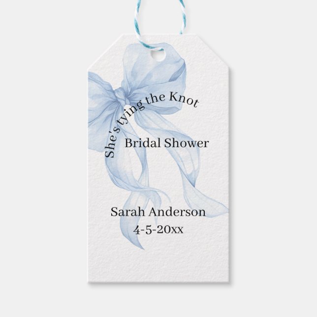 Blue Bow Bridal Shower Gift Tags (Front)