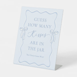 Blue Bow Bridal Shower Guess How Many Kisses Pedestal Sign