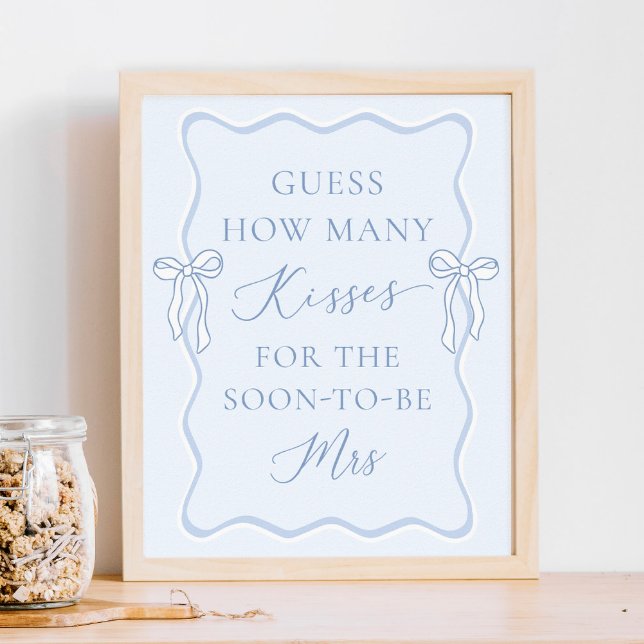 Blue Bow Bridal Shower Guess How Many Kisses Poster (Creator Uploaded)