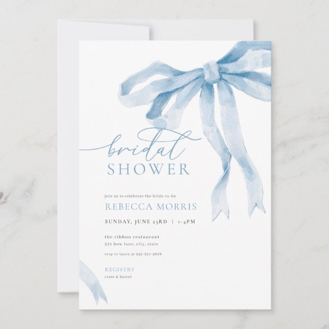 Blue Bow Bridal Shower Invitation Something Blue (Front)