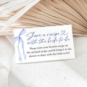 Blue Bow Bridal Shower Recipe Request Enclosure Card
