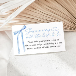 Blue Bow Bridal Shower Recipe Request Enclosure Card