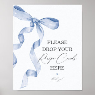 Blue Bow Bridal Shower Share a Recipe Card Sign