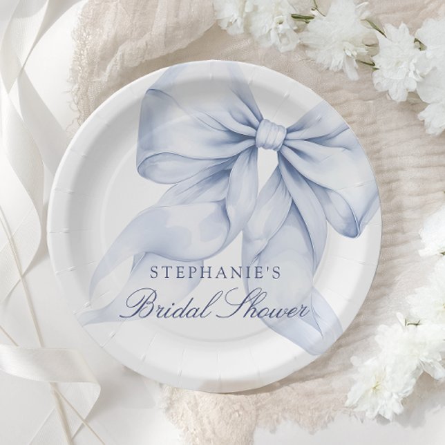 Blue Bow Bridal Shower small Paper Plate (Creator Uploaded)