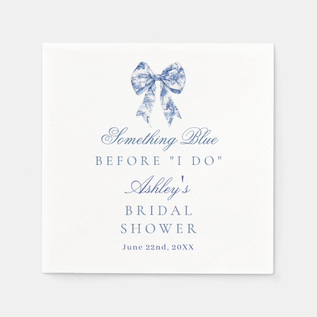 Blue Bow Bridal Shower, Something Blue Before I Do Napkin (Front)