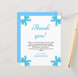 Blue Bow Bridal Shower Thank You Card
