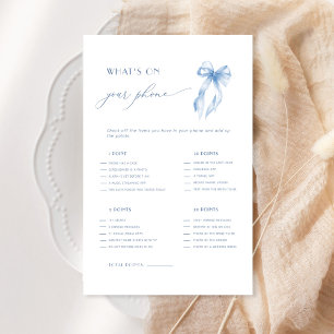 Blue Bow Bridal Shower What's On Your Phone Game
