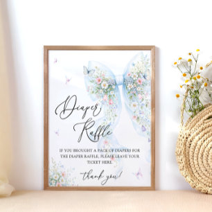 Blue Bow Butterfly Baby Shower Diaper Raffle Poster