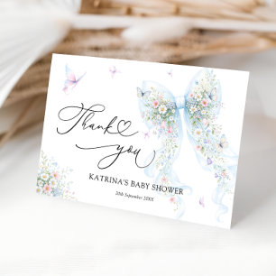 Blue Bow Butterfly Baby Shower Thank You Card